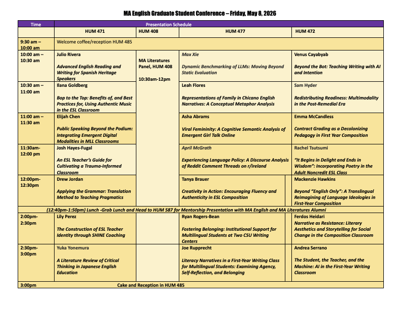 Spring 2026 Conference Schedule